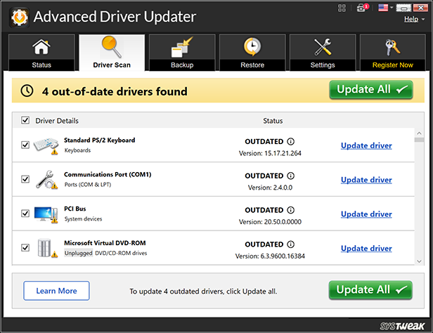 Review scan results & update drivers
