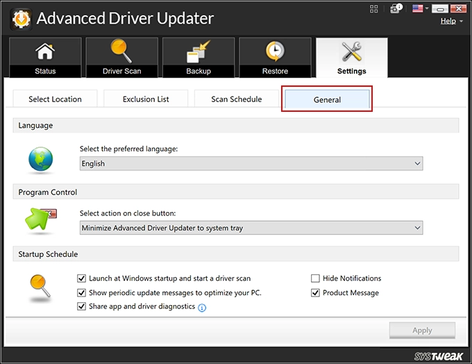 Advanced Driver Updater Settings