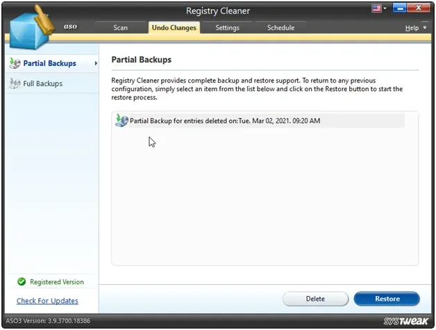 ASO partial backup
