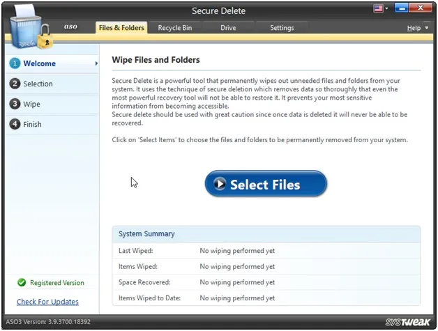 ASO Secure Delete select file