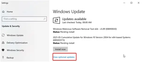 Windows Update window
