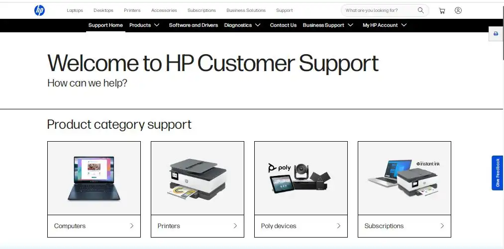 hp support website