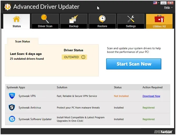 scan the system for outdated drivers