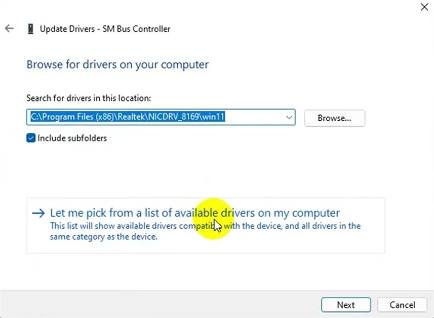 Let me pick from list of drivers