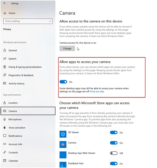 access your camera
