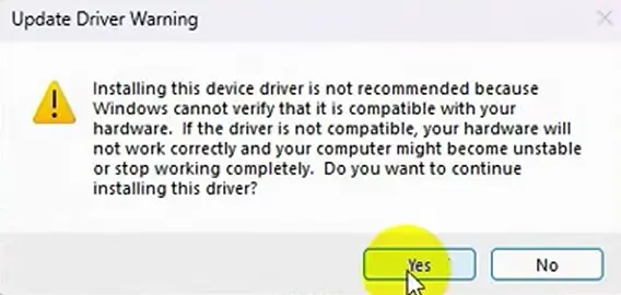 update driver warning