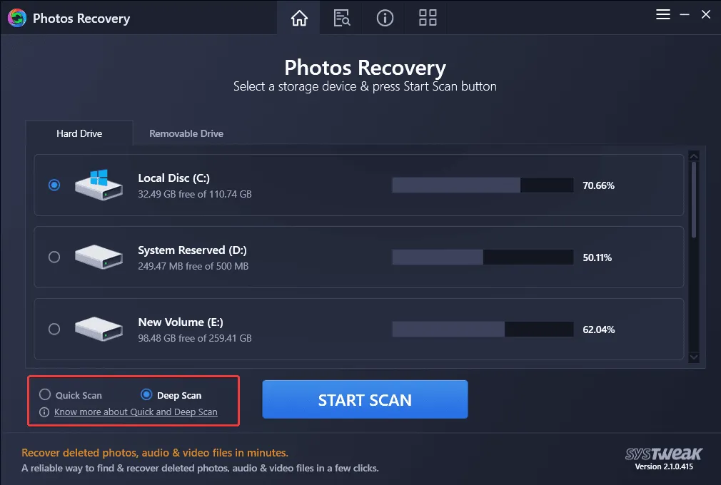 Deep Scan Selected -Photos Recovery