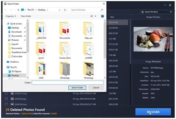 select folder to recover 