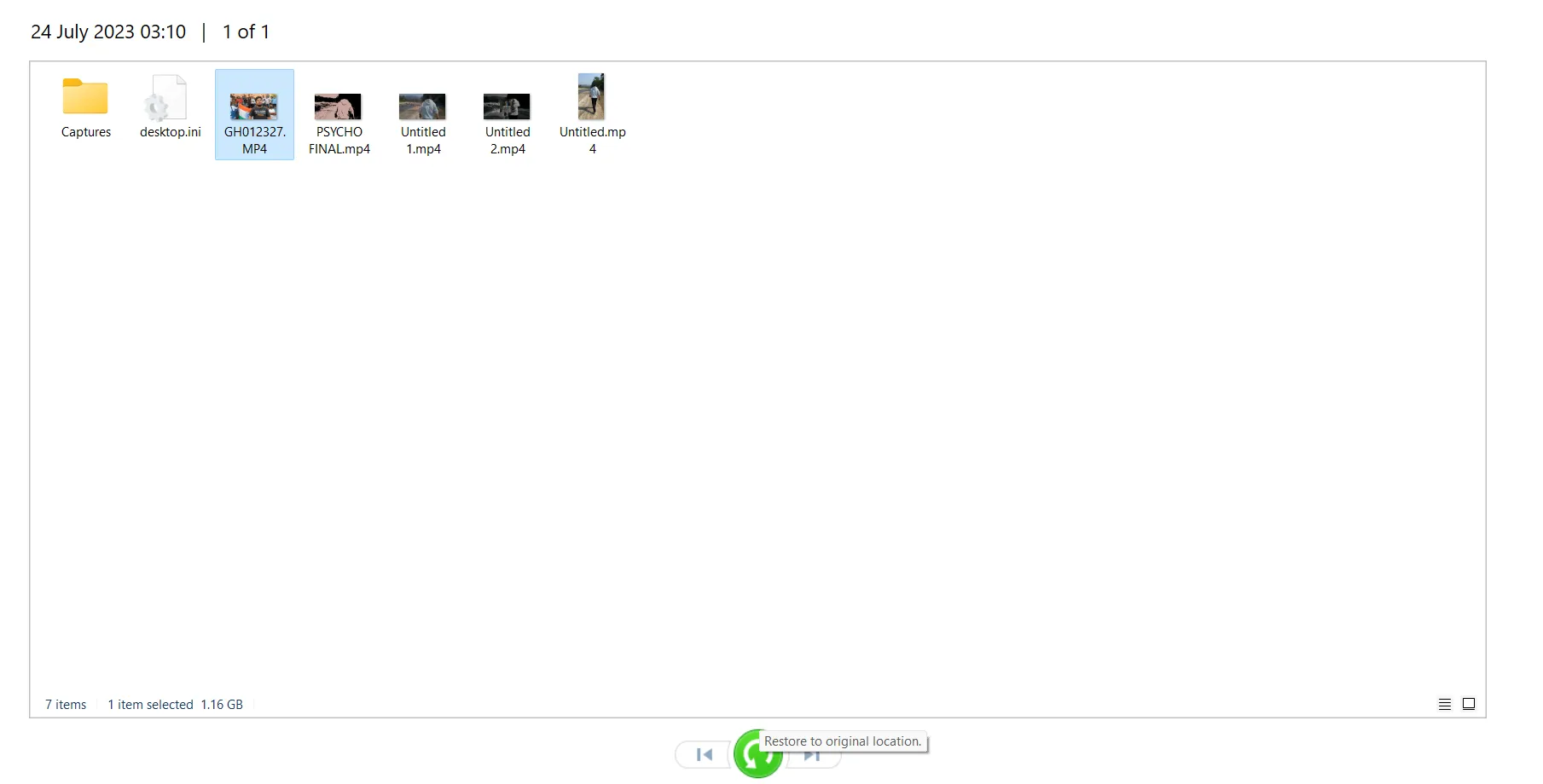 file selected to restore