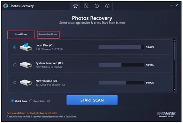 Photos Recovery scan start