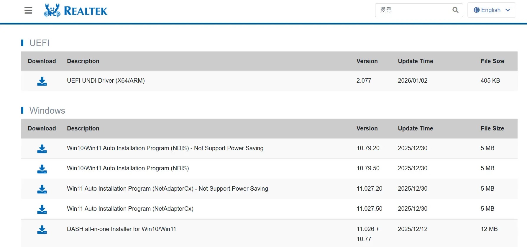 select driver to download