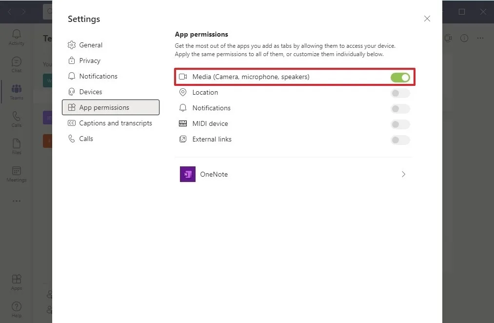 Select app permission