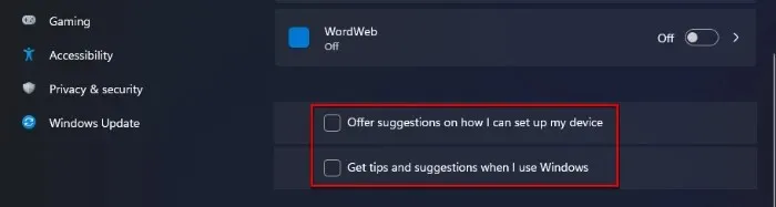uncheck Offer suggestions on how I can set up my device