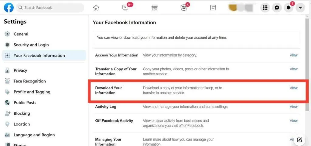 select download your information