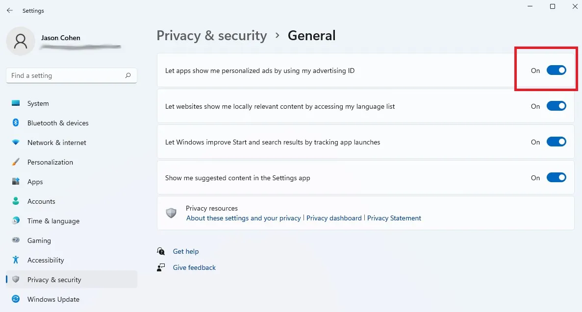 privacy & setting