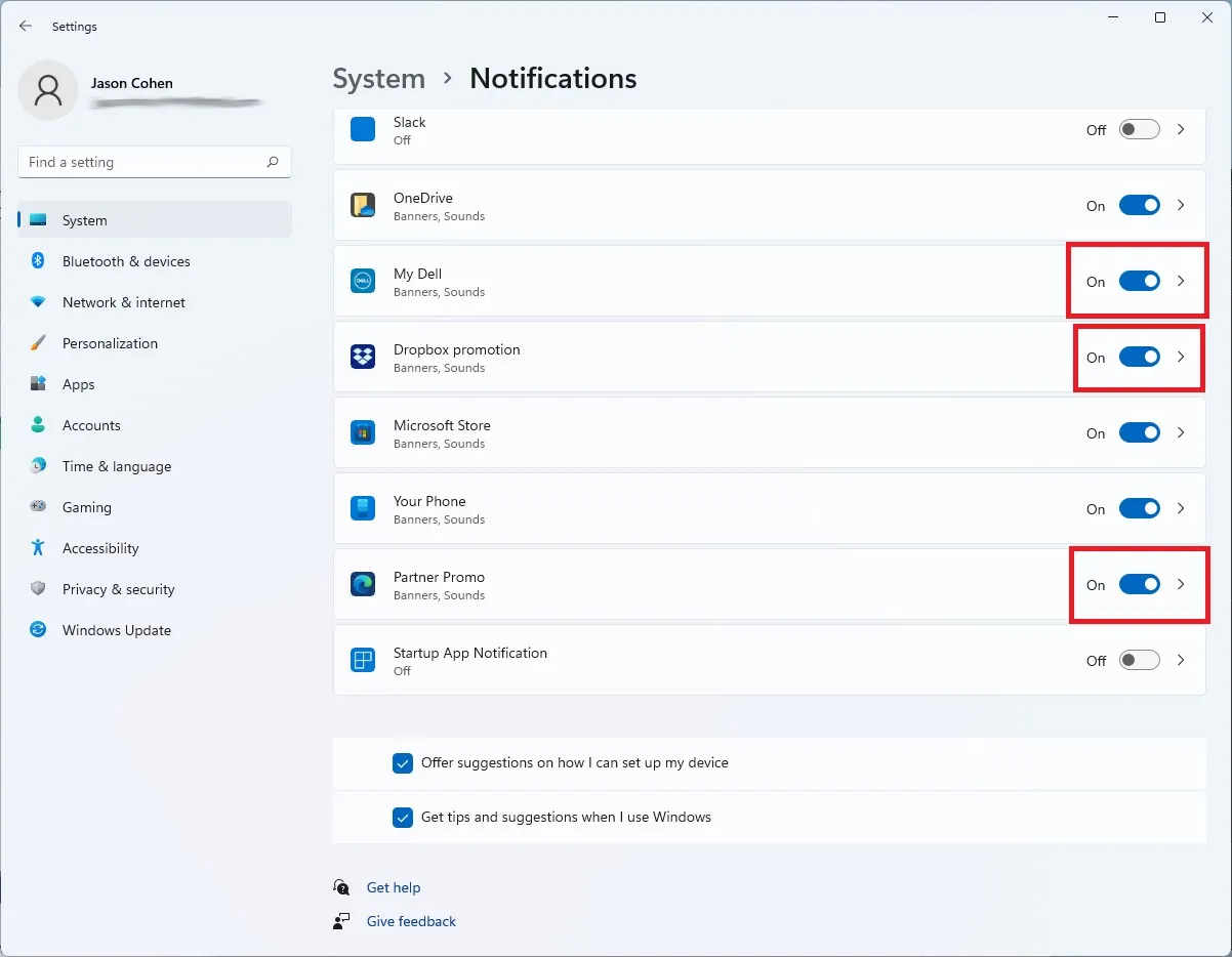 notification tab