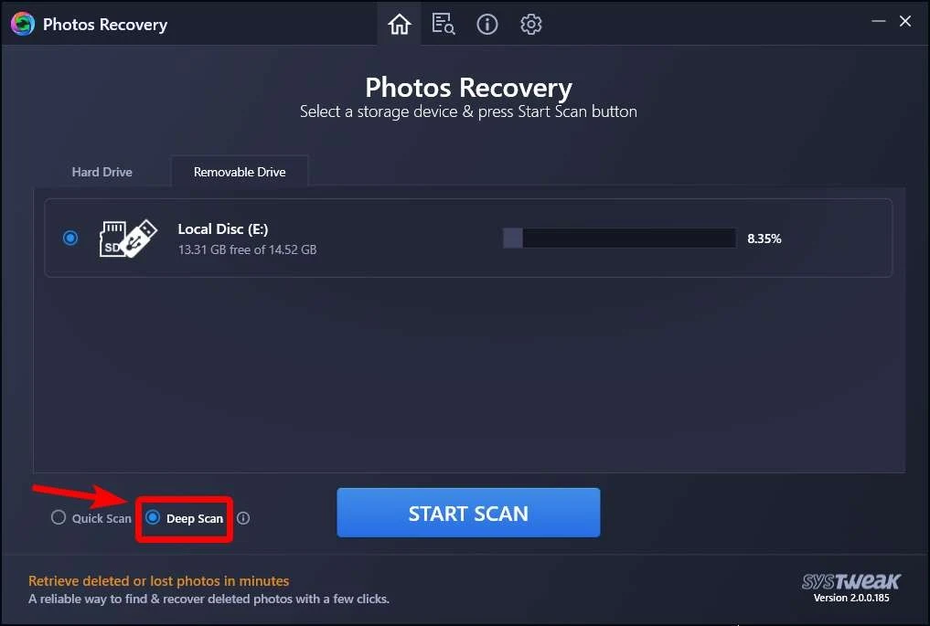 selecting Deep Scan
