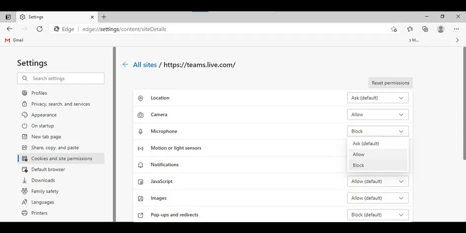 cookies and site permission