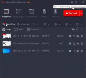 Recording list_Advanced Screen Recorder