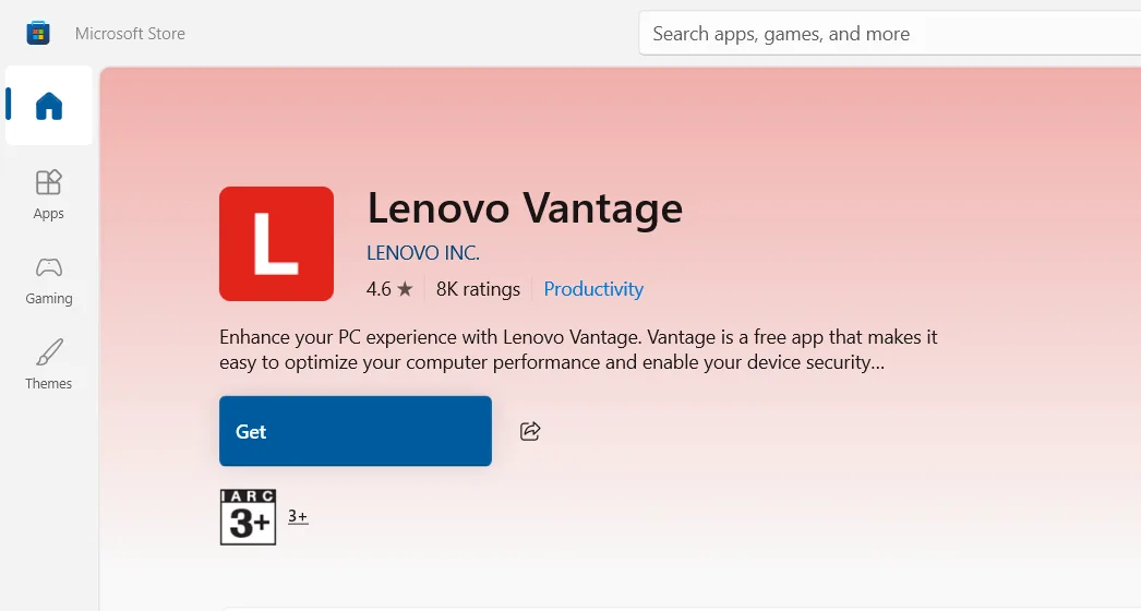 Get Lenovo Vantage Application