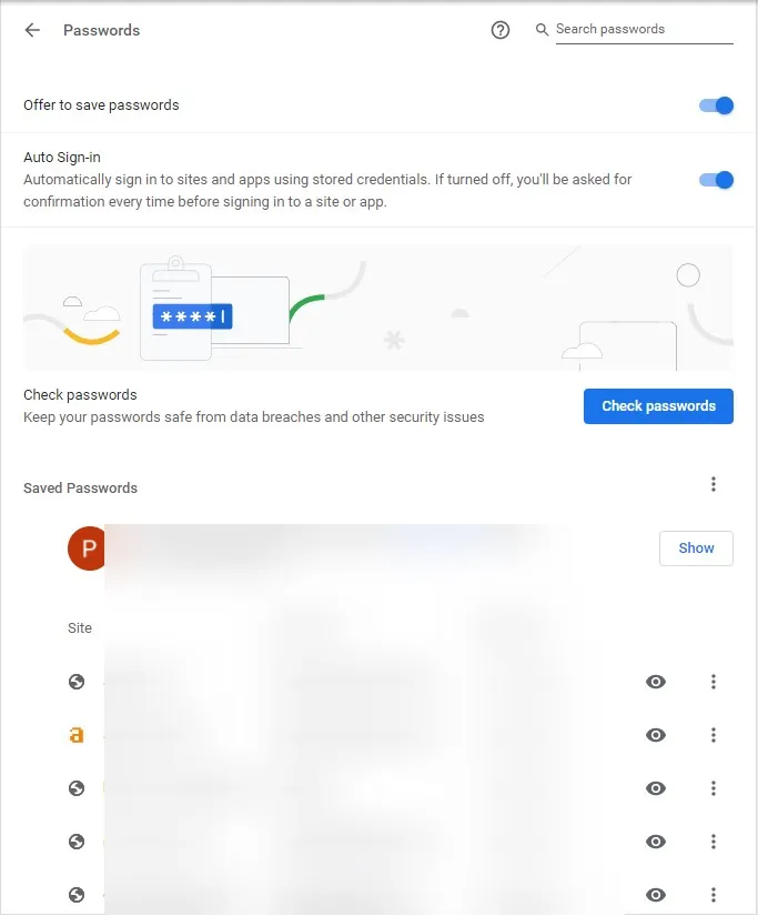 chrome password