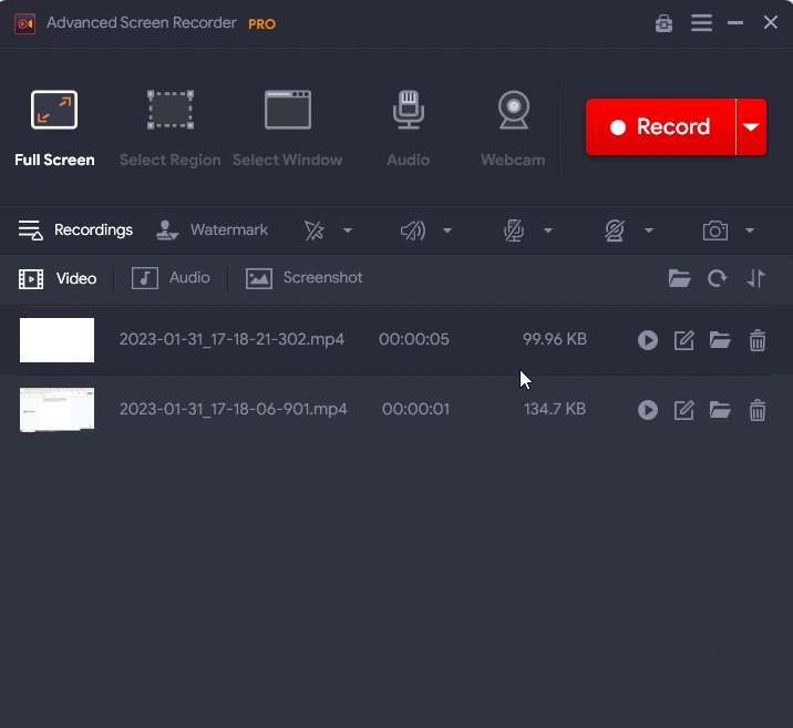 recording showing