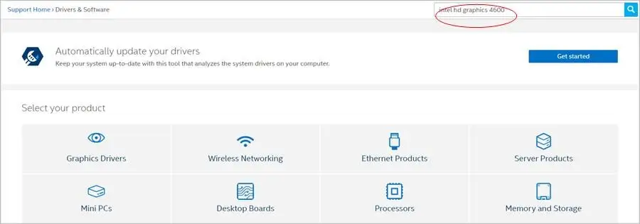 Enter Intel HD Graphics 4600 into Search box