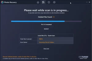 scan is in progress using photos recovery