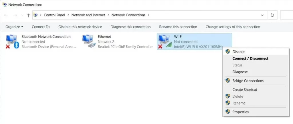 Select Wi-Fi connection than Disable