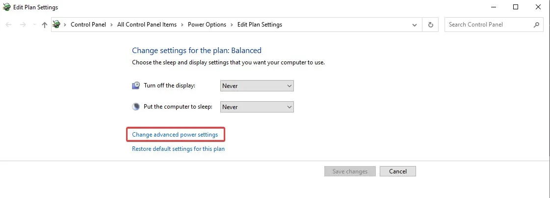 Change advanced power settings