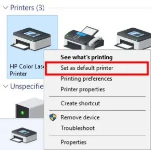 Set as default printer