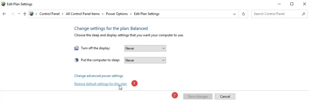 chnage power setting