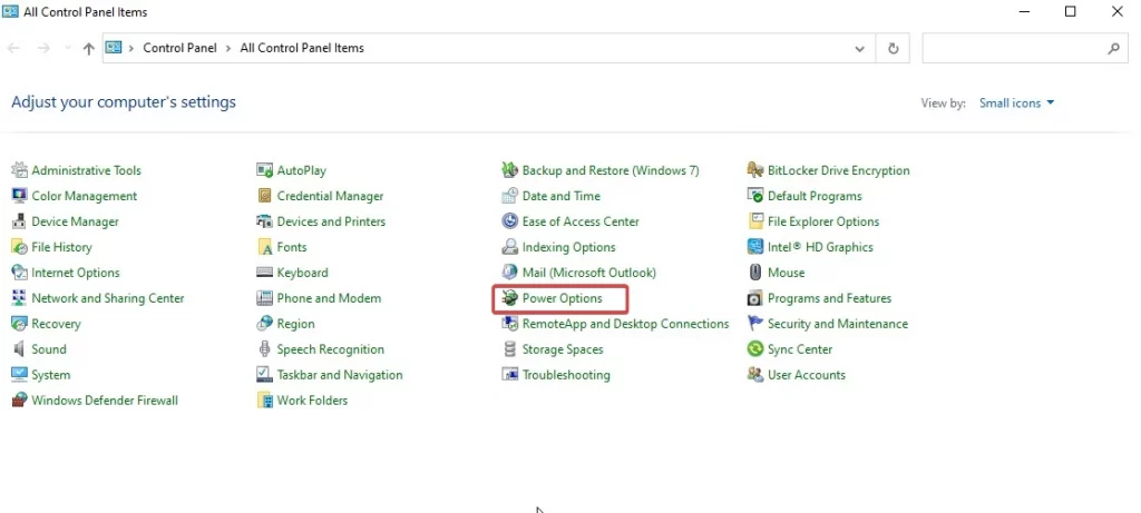 windows power option