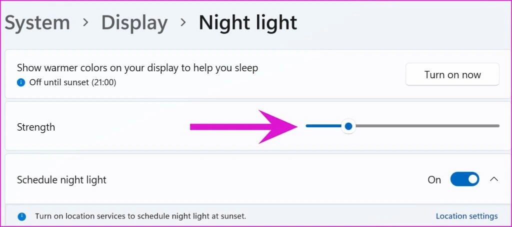 Check winodws Night Light Strength