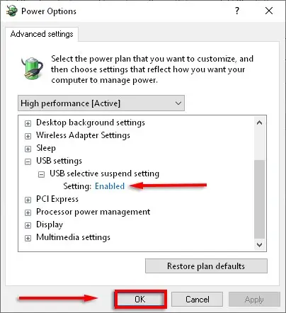 USB selective suspend setting