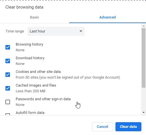 clear browsing data