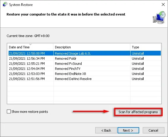 click Scan for affected programs