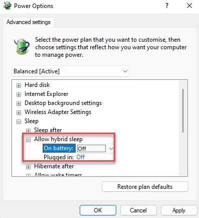on battery option