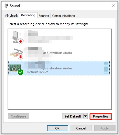 default sound setting