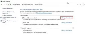 Change advanced power settings