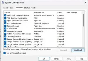 Services tab