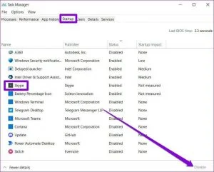 Startup tab and review the programs