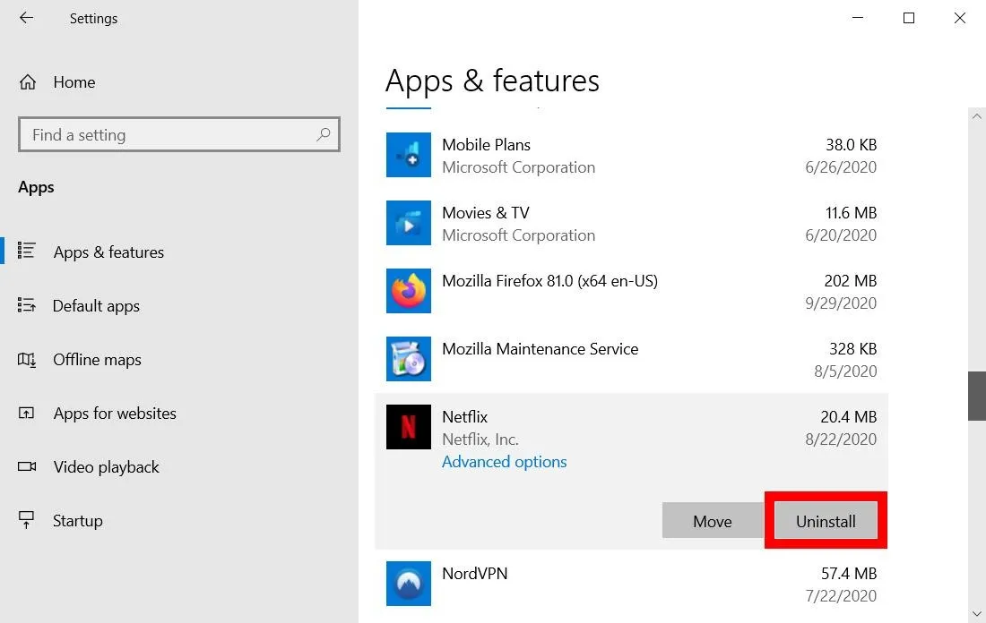 apps uninstall