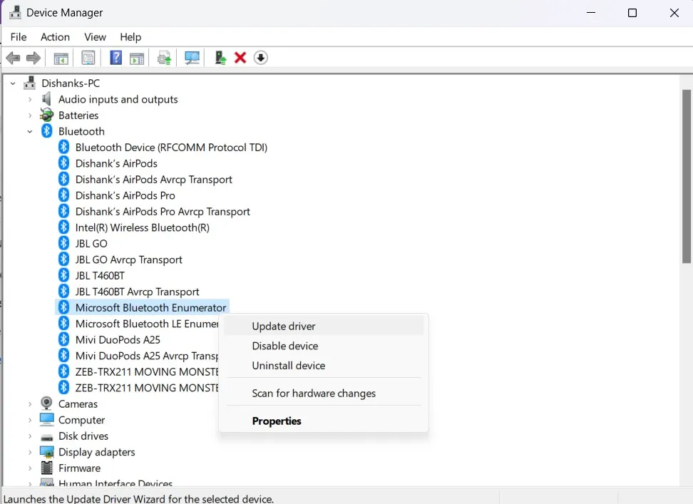 device manager bluetooth
