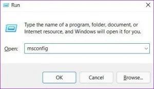 msconfig and press the Enter key