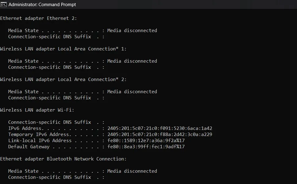 ethernet adapter command