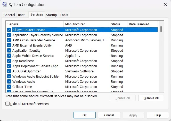 system configuration