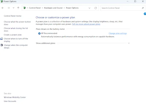 Change plan settings option
