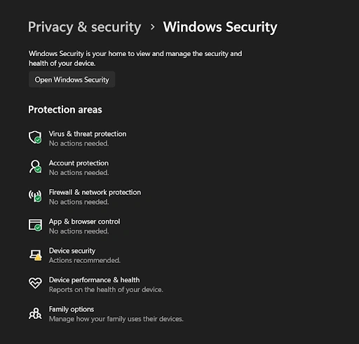 Click Virus & threat protection