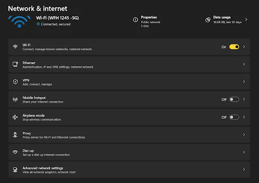 Find Network & Internet to hide IP